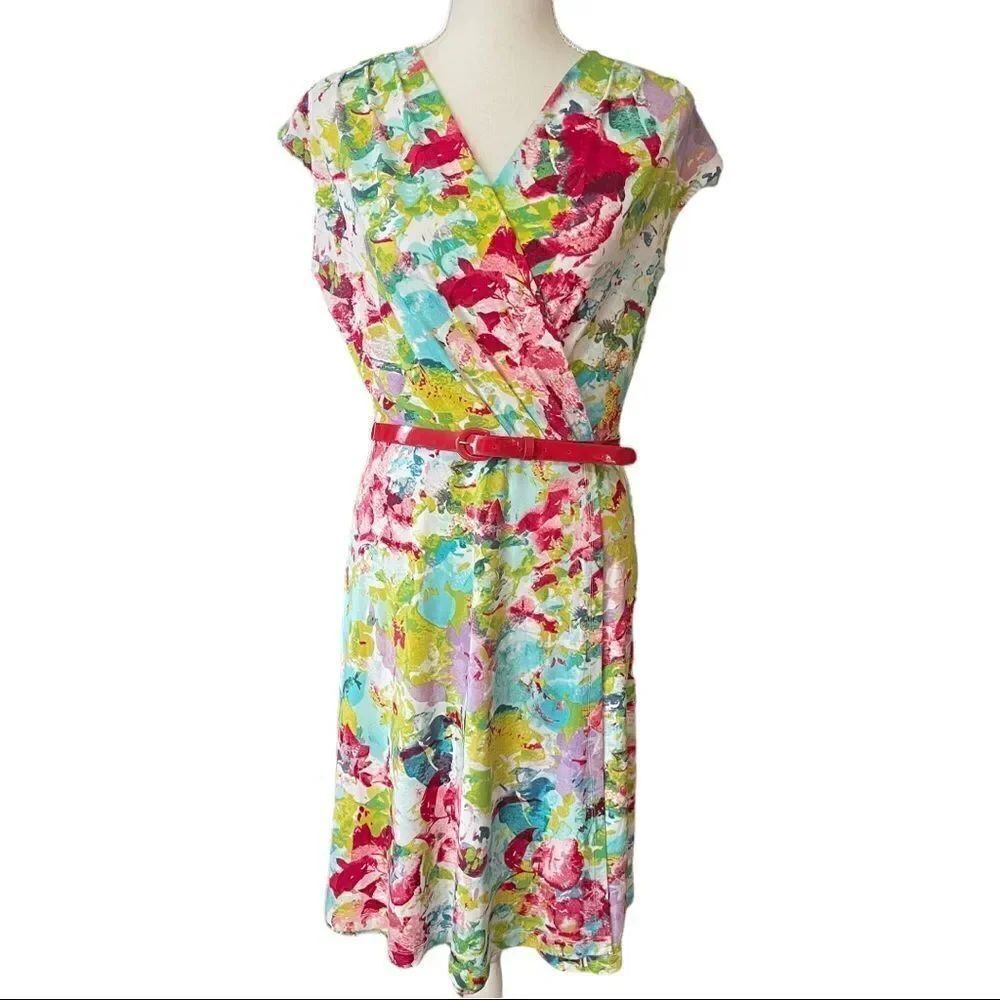 212 Collection Floral Faux Wrap Dress SMALL